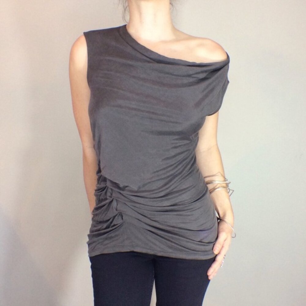 Halston Heritage Draped Cap Sleeve Cupro Lead S